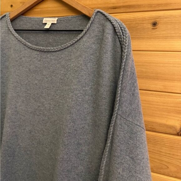 Garnet Hill Size Large Gray Blue Cashmere Braid Detail Pullover Sweater - Picture 5 of 11